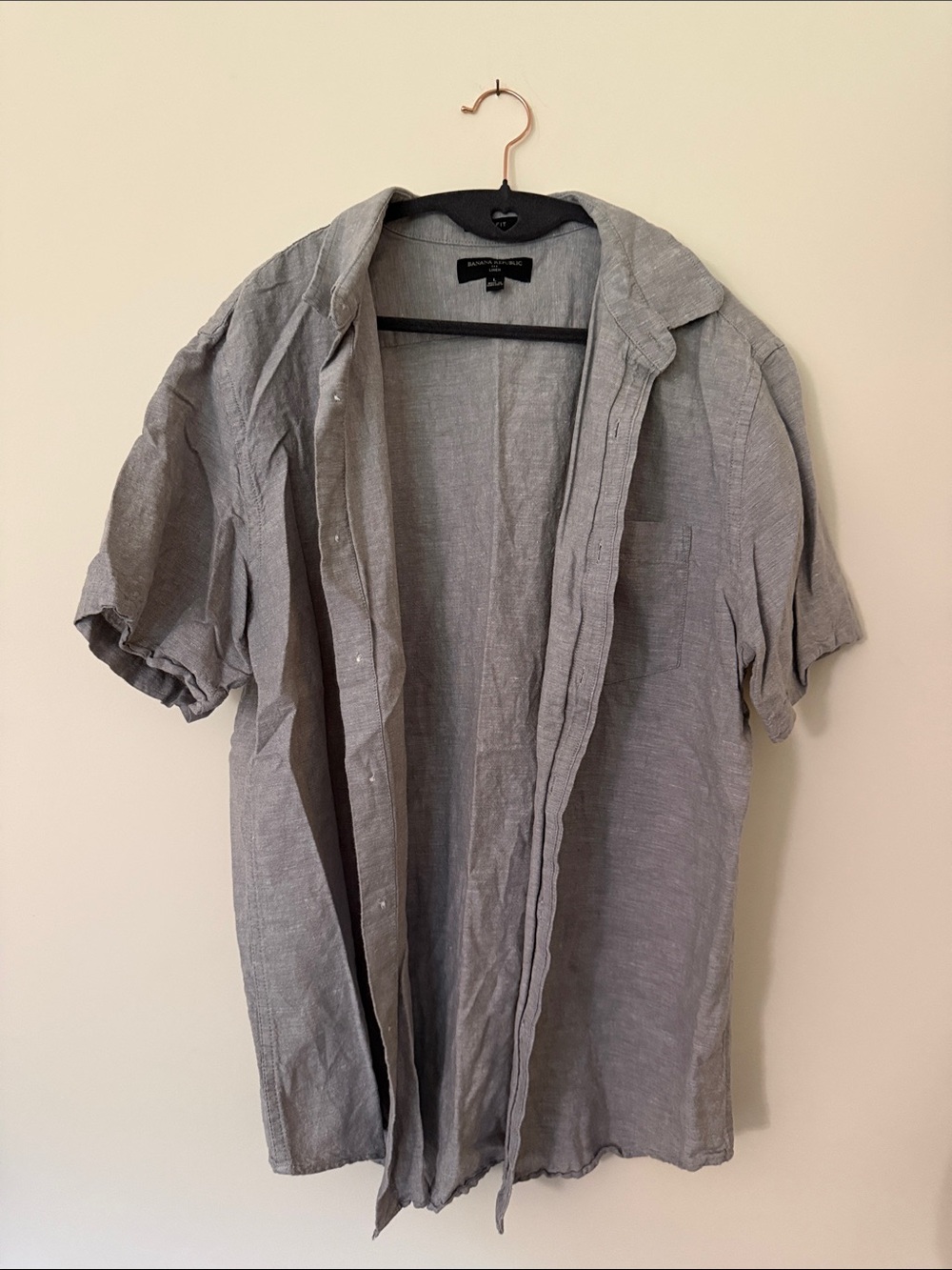 Banana Republic Gray Short Sleeve Button-Down Linen Shirt